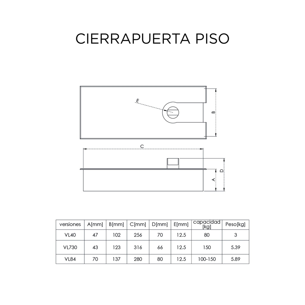 Brazo Gato Hidraulico Cierra Puerta de Piso Visalock (80kg)