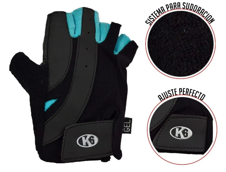 Guantes para Pesas K6 Energetic sin Muñequera Turquesa