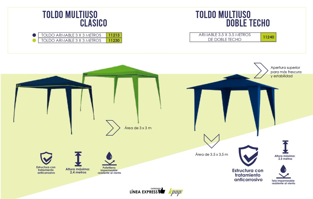 Toldo armable K-Pop 3.5 x 3.5 metros