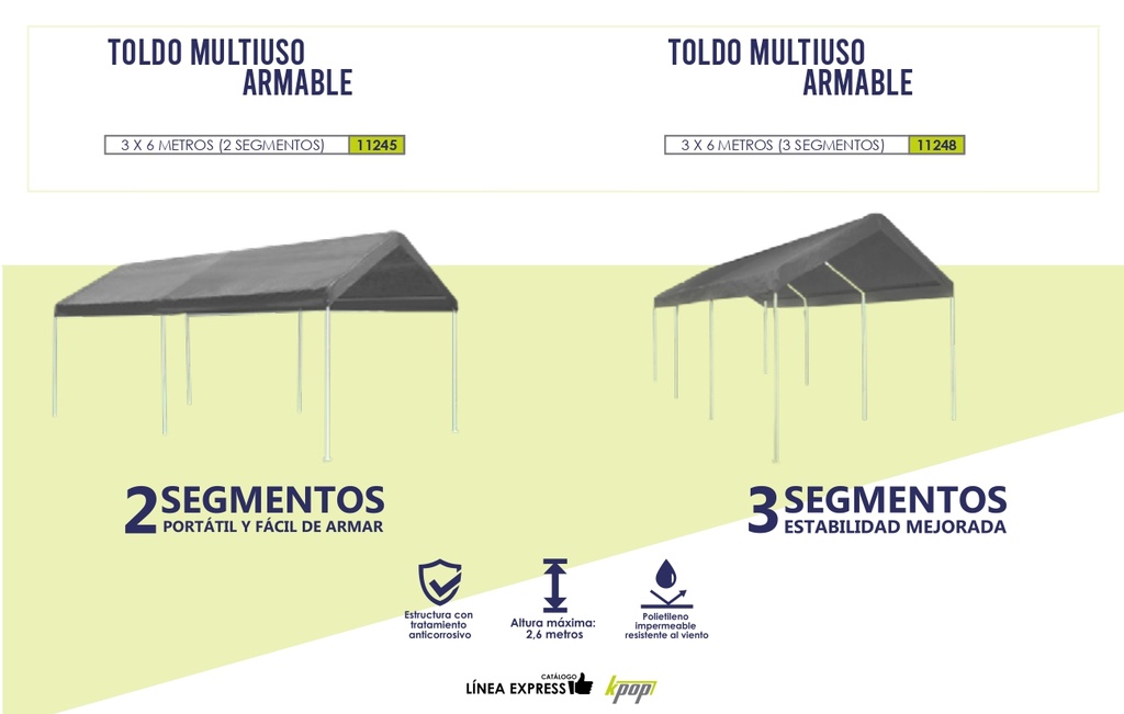Toldo Doble techo K-Pop Armable 3 x 6 metros de 2 Segmentos