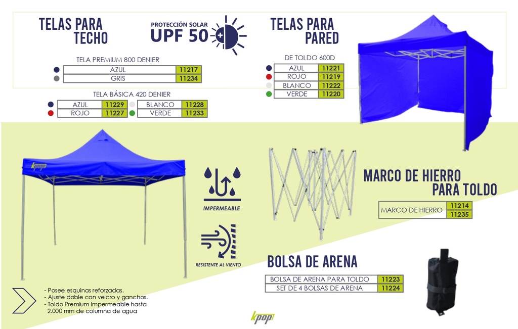 Tela para Toldo de Hierro K-Pop 3x3 m (ref.:11214) (VEN)