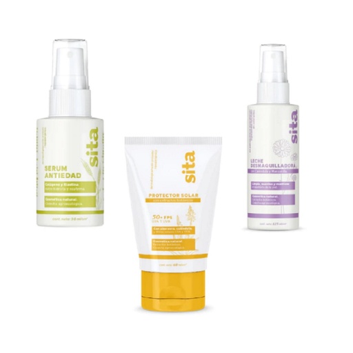 [SITA-004] Kit Leche Desmaquilladora 125 Ml + Serum Antiedad 60 Ml + Protector Solar Serum Antiedad 30 Ml Sita