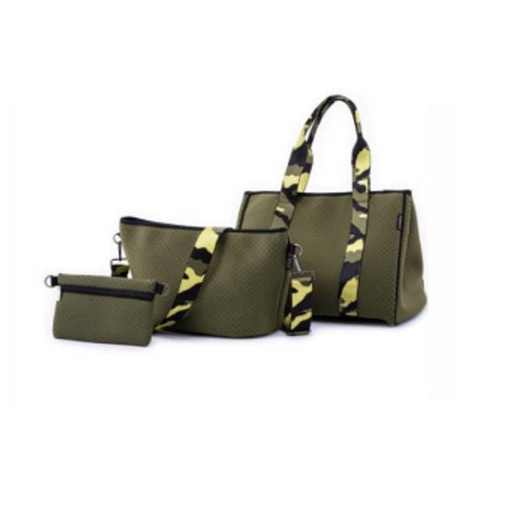 [URB-006] Bolso de Mano Multiuso + Bandolera Cruzada + Estuche de Maquillaje Urbagg Neopreno Verde Olivo