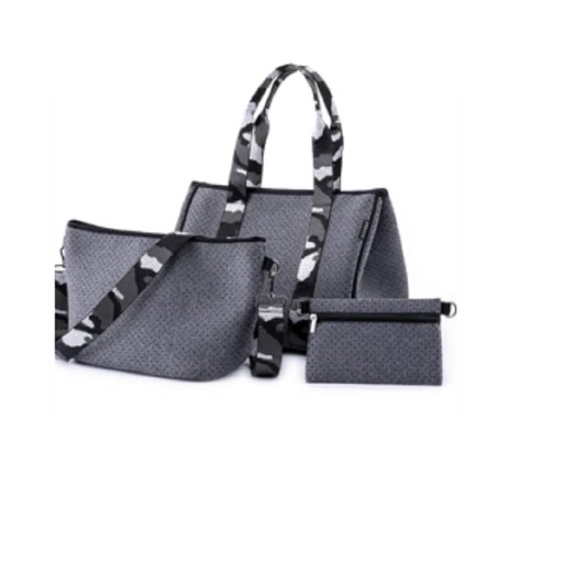 [URB-007] Bolso de Mano Multiuso + Bandolera Cruzada + Estuche de Maquillaje Urbagg Neopreno Gris