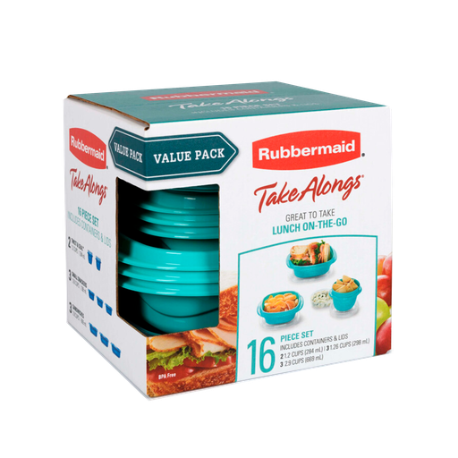 [2117361-V-VIEJO] Set de 16 Recipientes con tapa diferentes tamaños Azul TakeAlongs Rubbermaid (copiar)