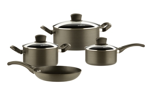 [13551] Juego de Ollas Batería Practix 7 Pzas Aluminio Anodizado Magefesa Negro