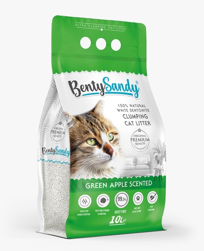 [COM52074] Arena para Gatos Bentysandy Manzana Verde Ultra absorbente y Ultra aglomerante 100% Bentonita 10L/ 8,7Kg 4Unds