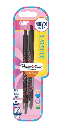 [N2031925] Bolígrafos Paper Mate Kilometrico Inkjoy Candy Pop Negro Tx2
